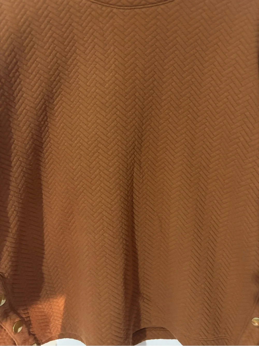 J.Crew Rust Brown Textured Cowl Neck Pullover Top Gold Snaps Size L